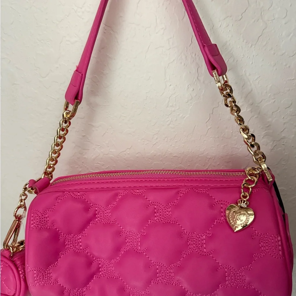 Juicy Couture Bright Fuchsia Quilted Heart Logo Shoulder Bag - Picture 5 of 7